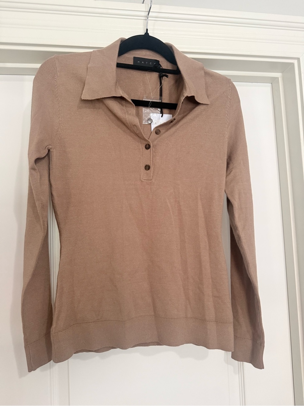 Hatch Beige Long-Sleeve Polo Knit Top